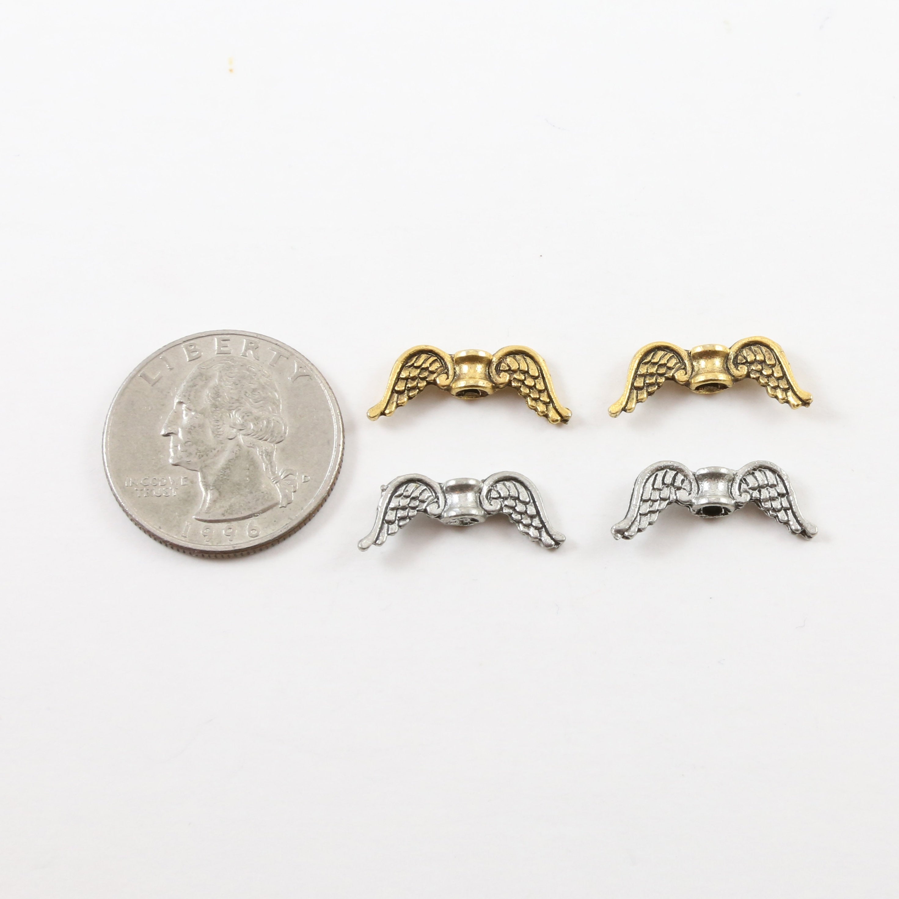 20mmx8mm Pewter Double Sided Detailed Angel Wing Vertical Spacer Bead (2pc)