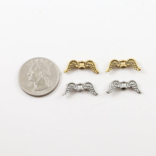20mmx8mm Pewter Double Sided Detailed Angel Wing Vertical Spacer Bead (2pc)
