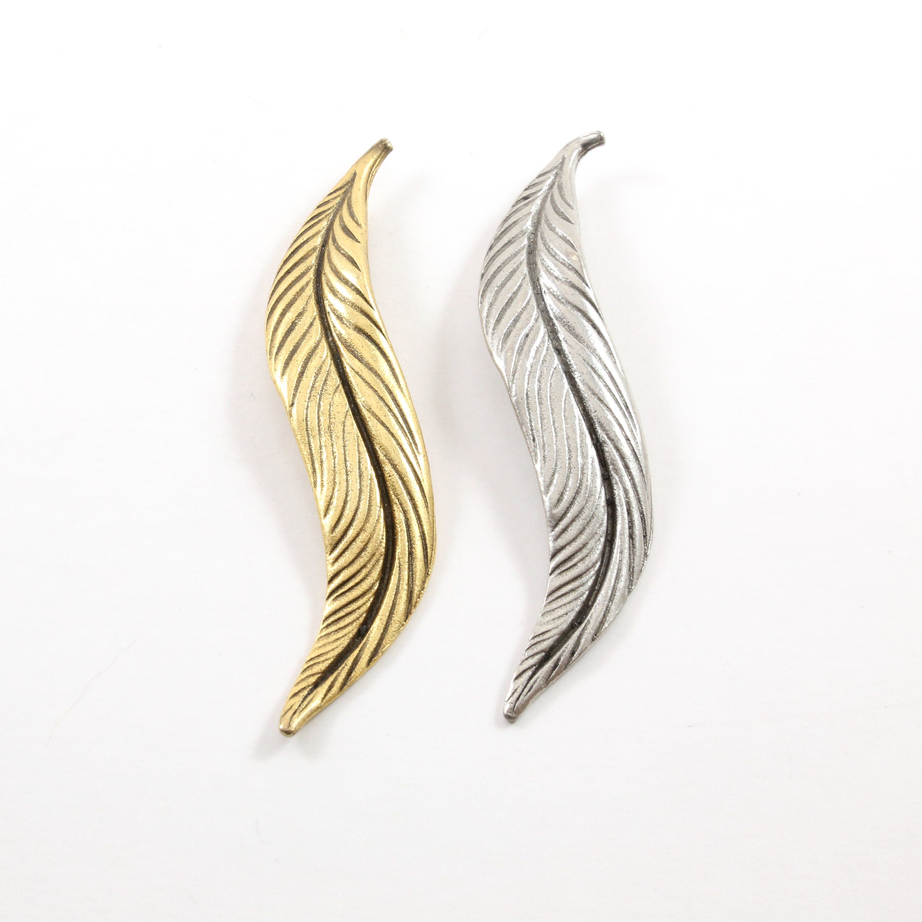 80mmx15mm Pewter Extra Large Modern Feather Charm Necklace Pendant