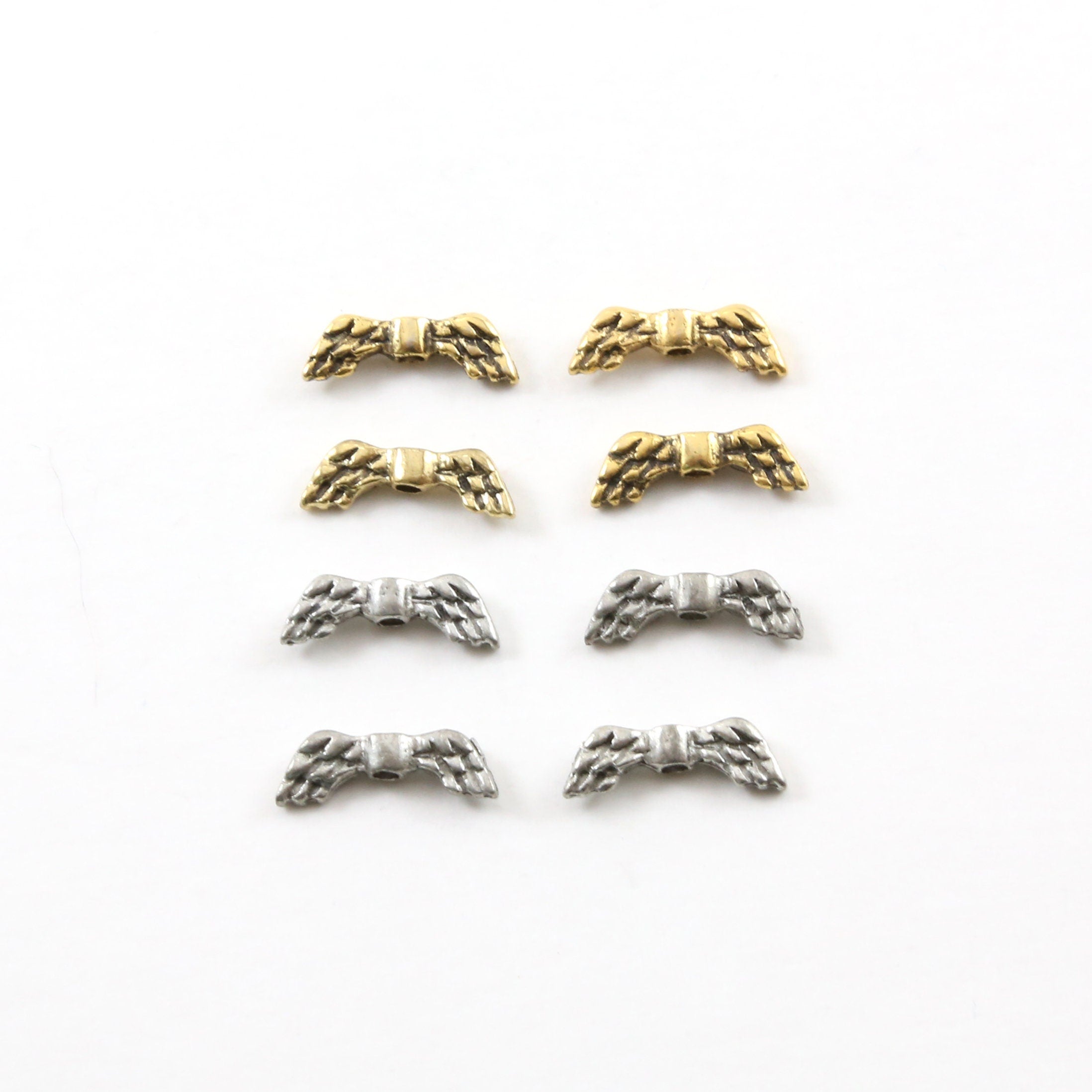 13mmx4mm Pewter Small Double Sided Detailed Angel Wing Vertical Spacer (4pc)