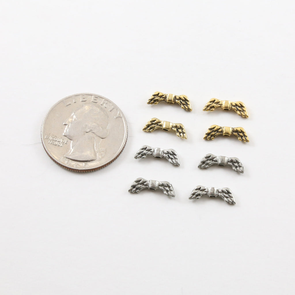13mmx4mm Pewter Small Double Sided Detailed Angel Wing Vertical Spacer (4pc)