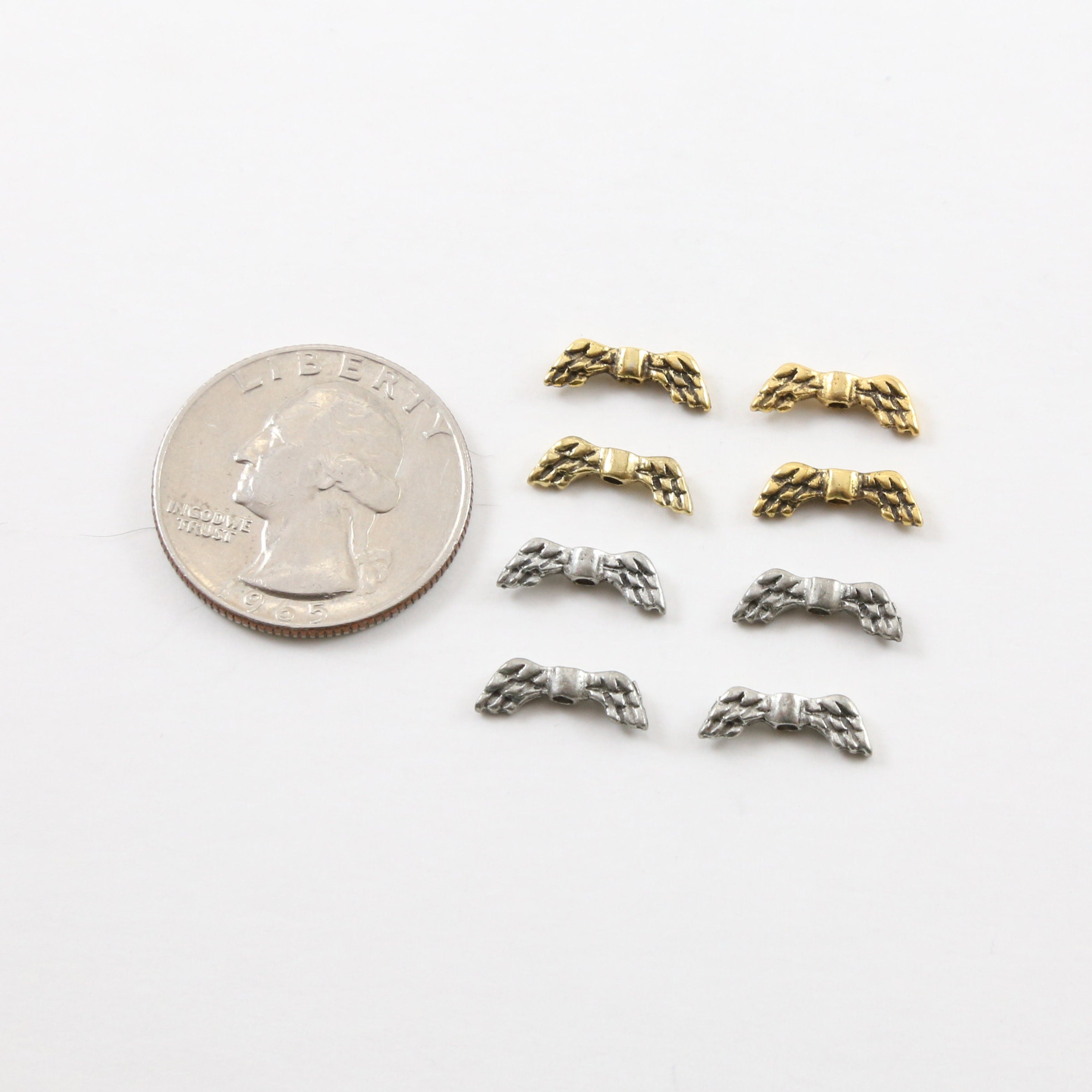 13mmx4mm Pewter Small Double Sided Detailed Angel Wing Vertical Spacer (4pc)