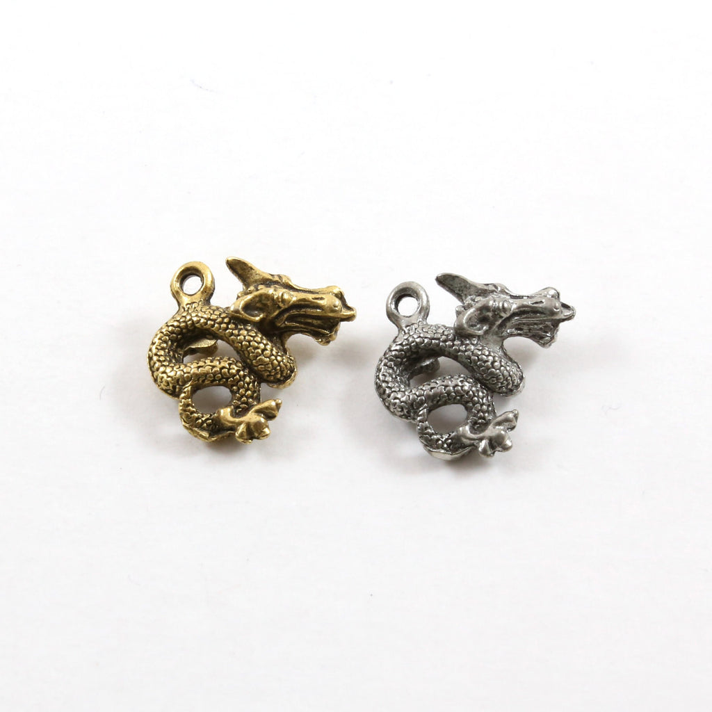 18mmx19mm Pewter Double Sided Small Dragon Charm Fantasy Medieval Magic