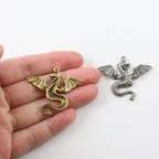 32mmx38mm Pewter Large Flying Detailed Dragon Charm Fantasy Medieval