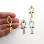 44mmx13mm Pewter Extra Large Egyptian Ankh Life Charm with Raised Center (2pc)