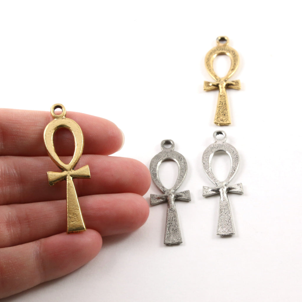44mmx13mm Pewter Extra Large Egyptian Ankh Life Charm with Raised Center (2pc)