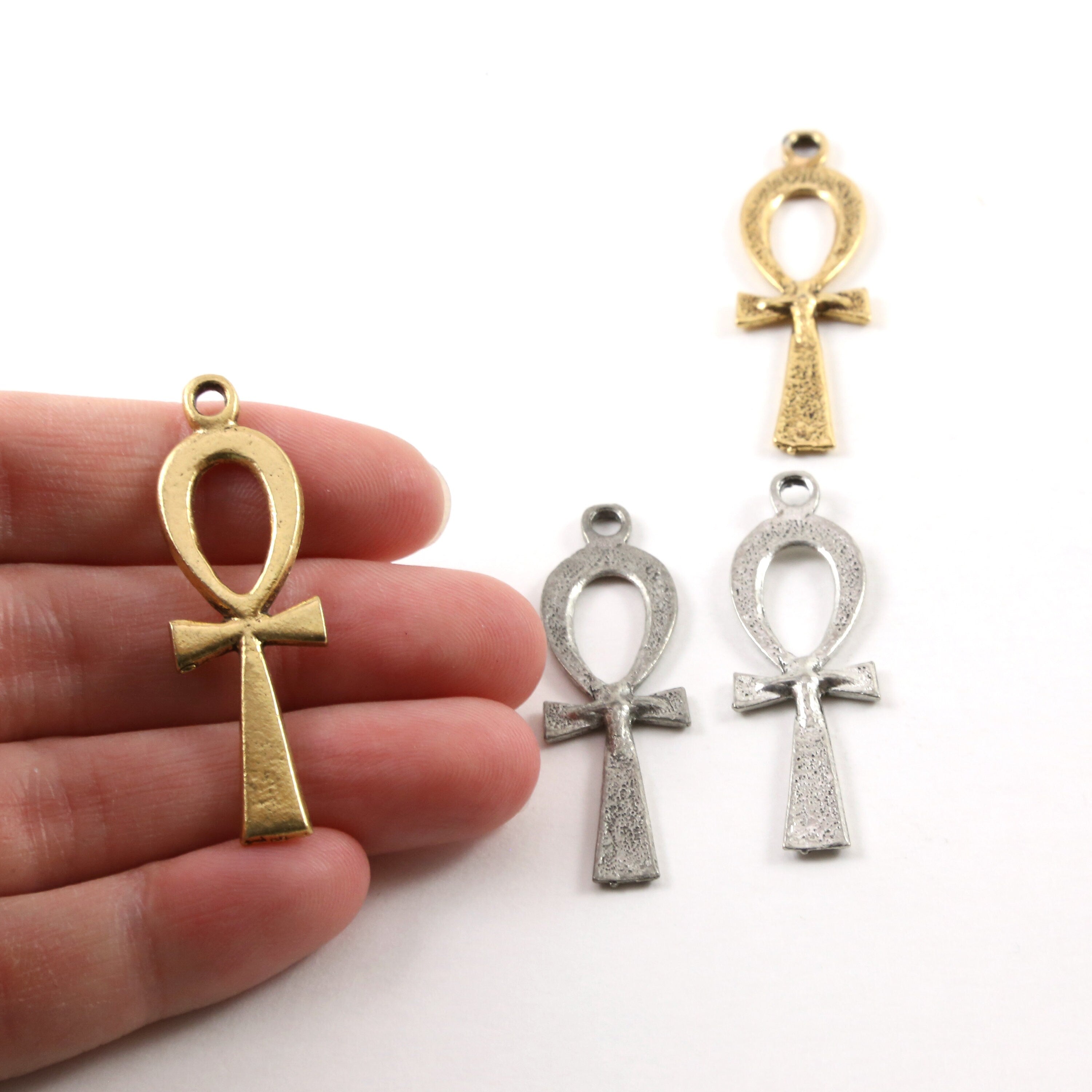 44mmx13mm Pewter Extra Large Egyptian Ankh Life Charm with Raised Center (2pc)