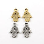27mmx15mm Pewter Evil Eye Hamsa with Floral Back Pendant Charm Religious (2pc)