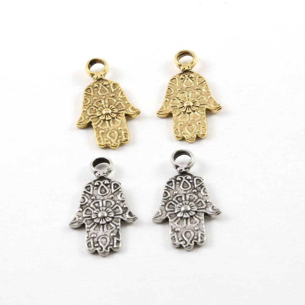 27mmx15mm Pewter Evil Eye Hamsa with Floral Back Pendant Charm Religious (2pc)