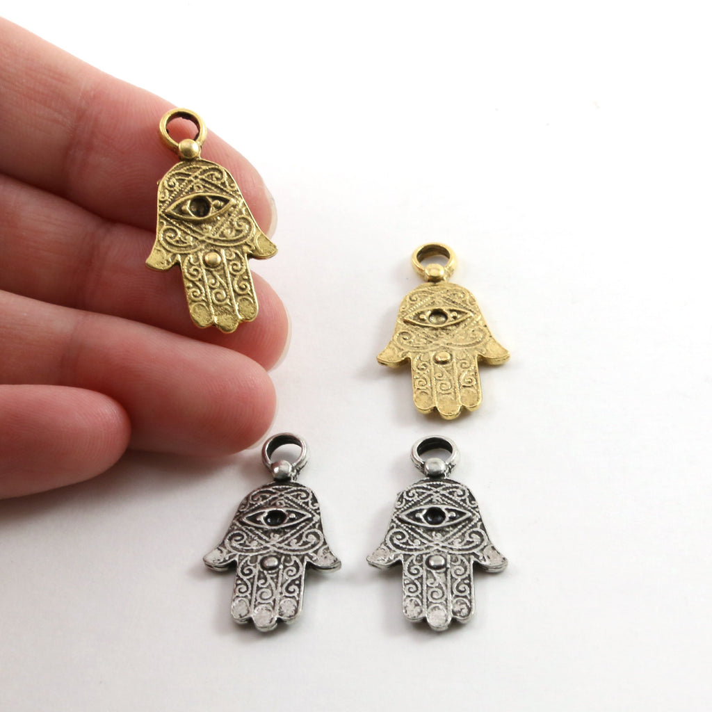 27mmx15mm Pewter Evil Eye Hamsa with Floral Back Pendant Charm Religious (2pc)