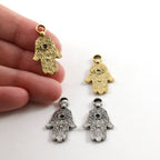 27mmx15mm Pewter Evil Eye Hamsa with Floral Back Pendant Charm Religious (2pc)