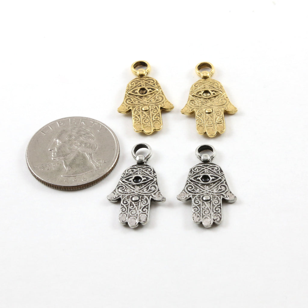 27mmx15mm Pewter Evil Eye Hamsa with Floral Back Pendant Charm Religious (2pc)