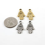 27mmx15mm Pewter Evil Eye Hamsa with Floral Back Pendant Charm Religious (2pc)
