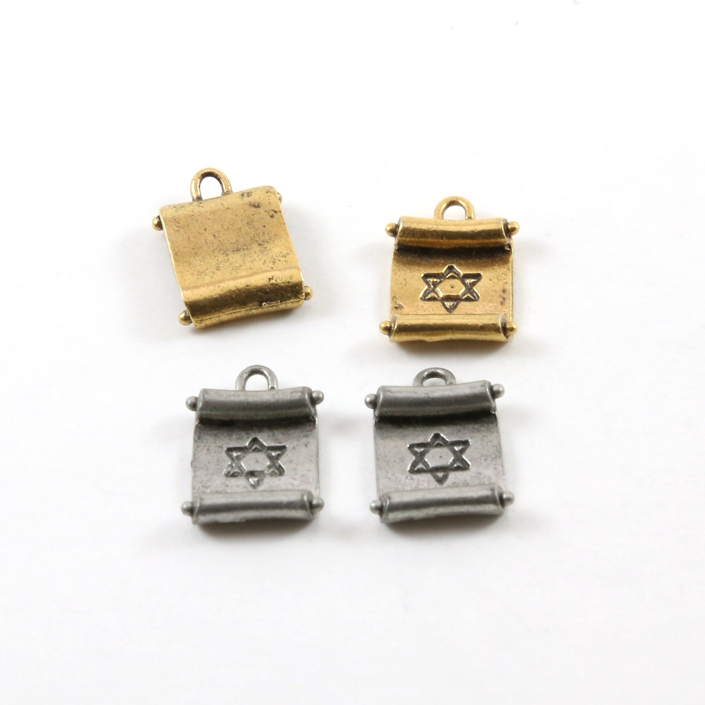 18mmx12mm Pewter Star of David Paper Scroll Pendant Charm Religious (2pc)