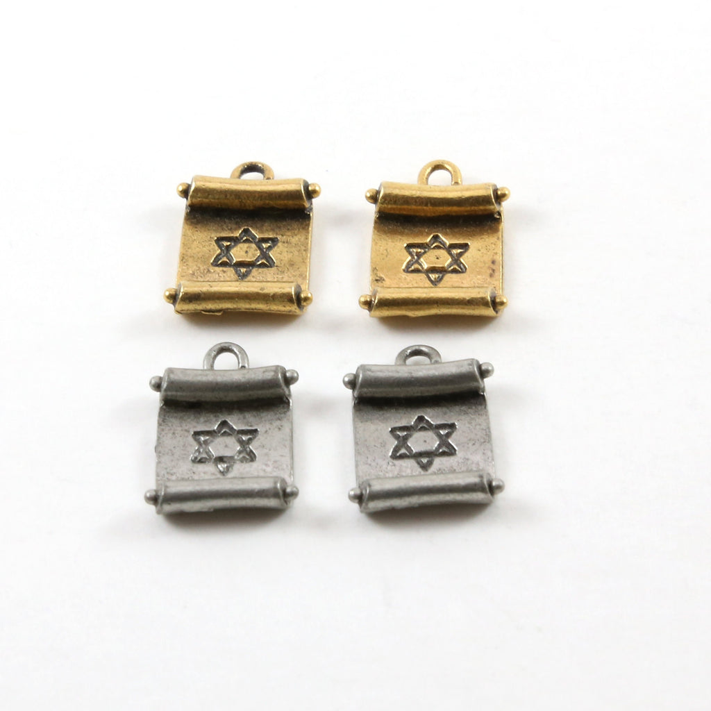 18mmx12mm Pewter Star of David Paper Scroll Pendant Charm Religious (2pc)