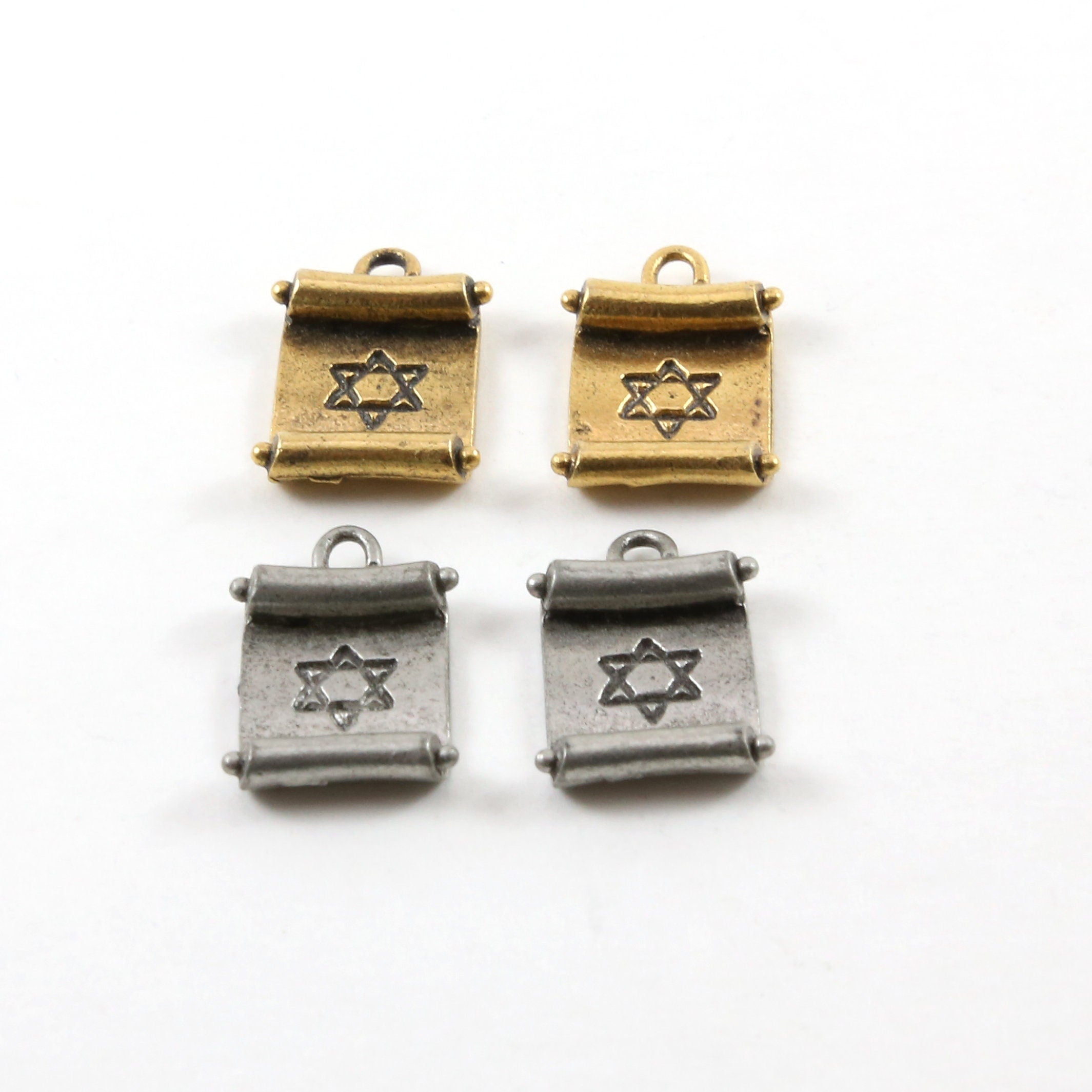 18mmx12mm Pewter Star of David Paper Scroll Pendant Charm Religious (2pc)