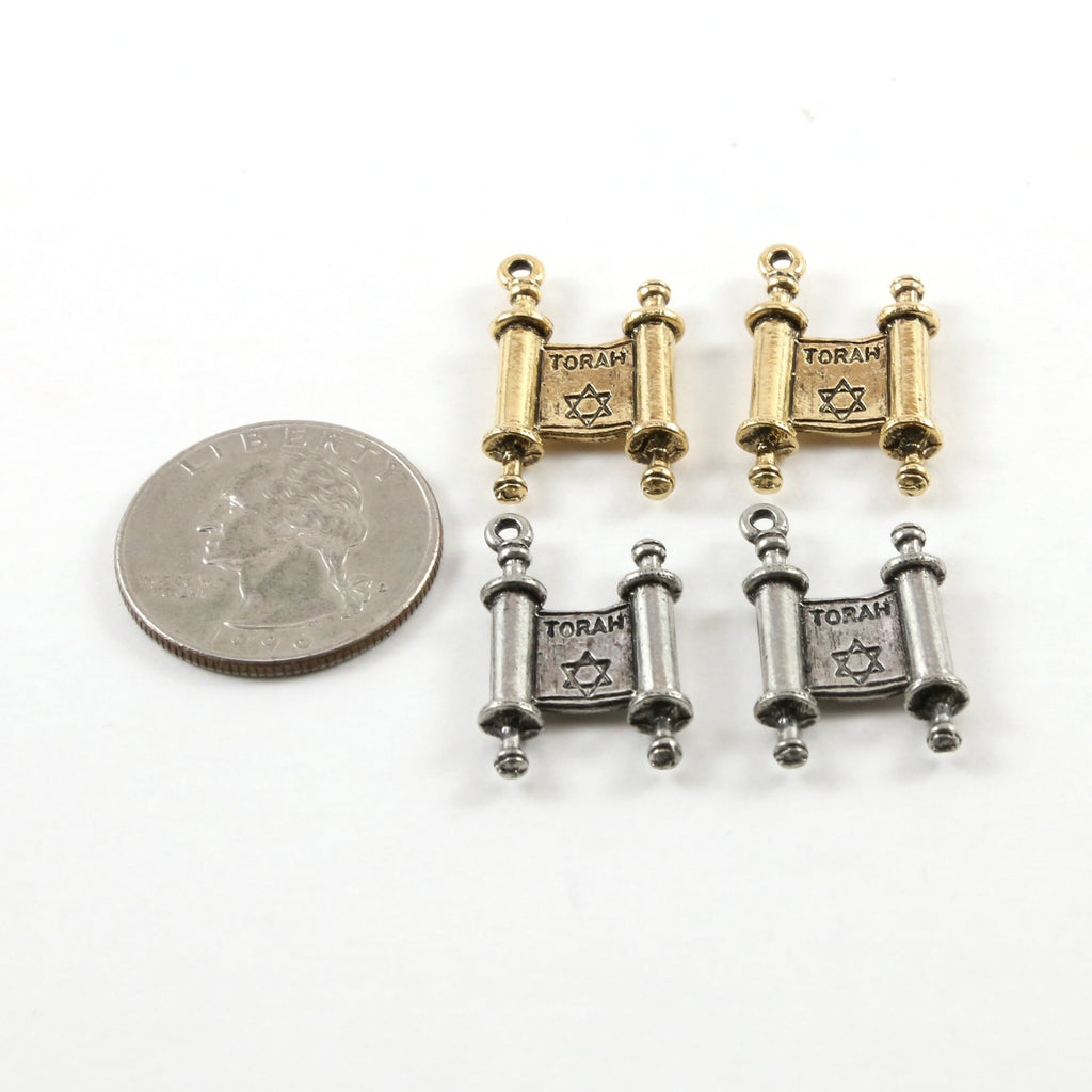 25mmx12mm Pewter Torah Star of David Paper Scroll Pendant Charm (2pc)