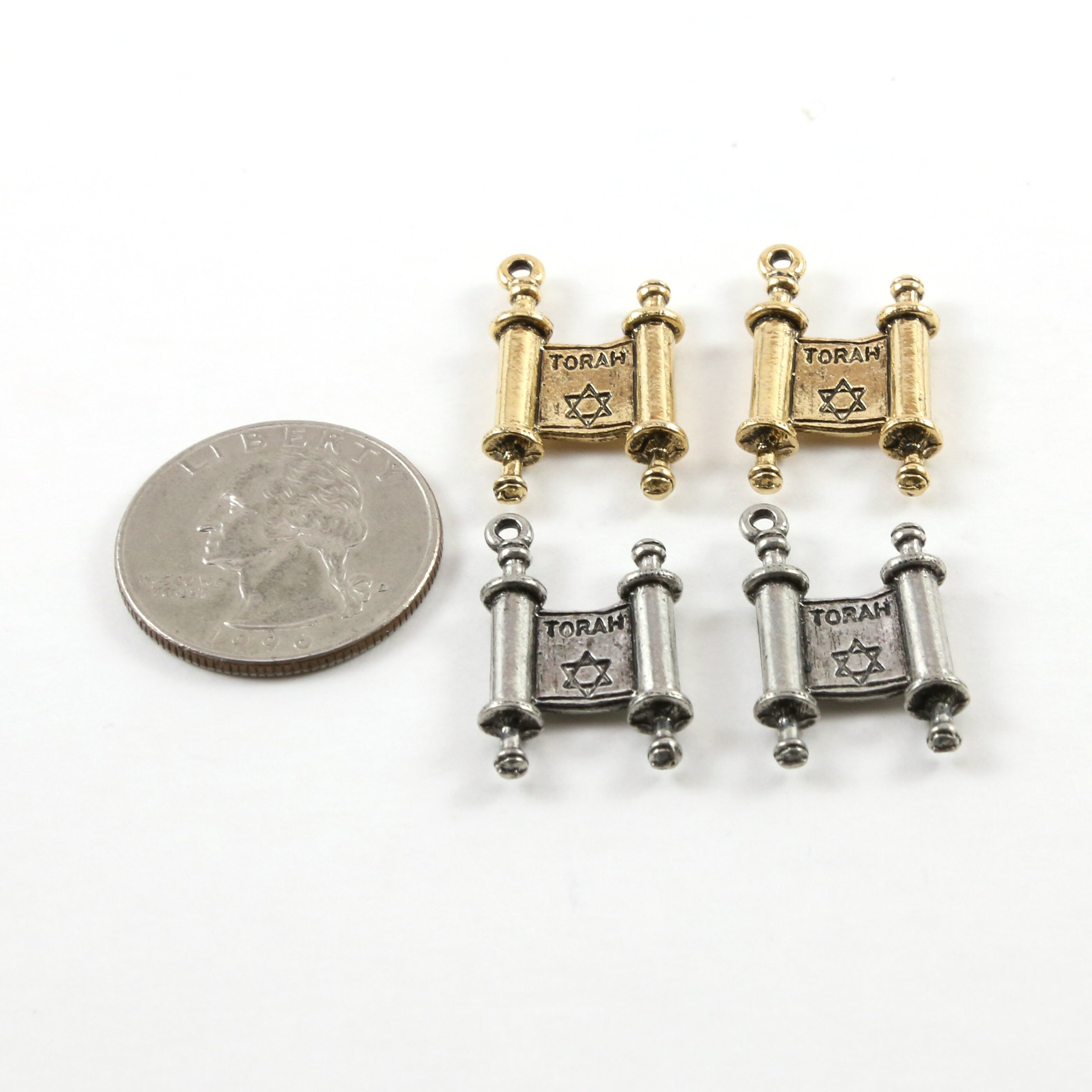 25mmx12mm Pewter Torah Star of David Paper Scroll Pendant Charm (2pc)