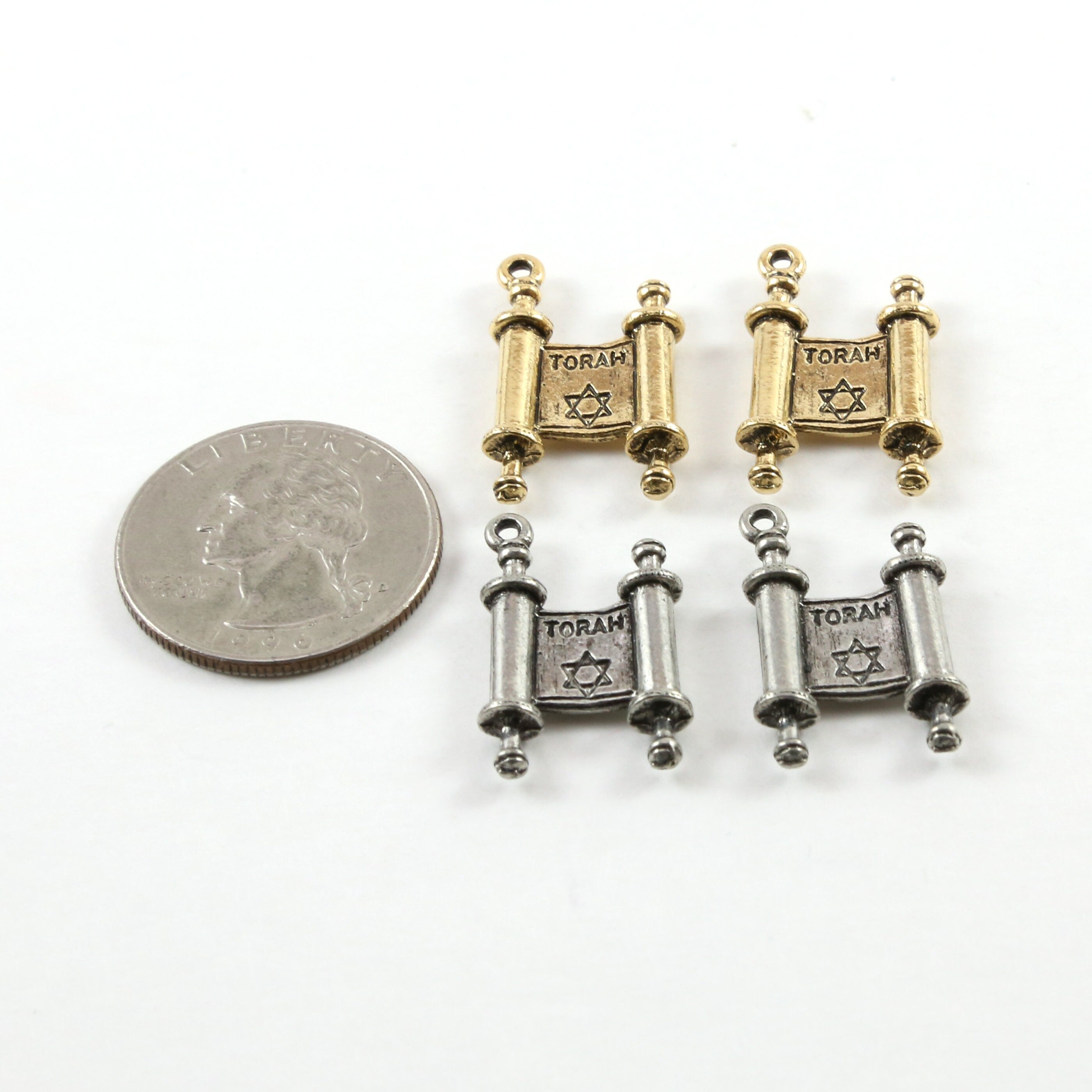 25mmx12mm Pewter Torah Star of David Paper Scroll Pendant Charm (2pc)