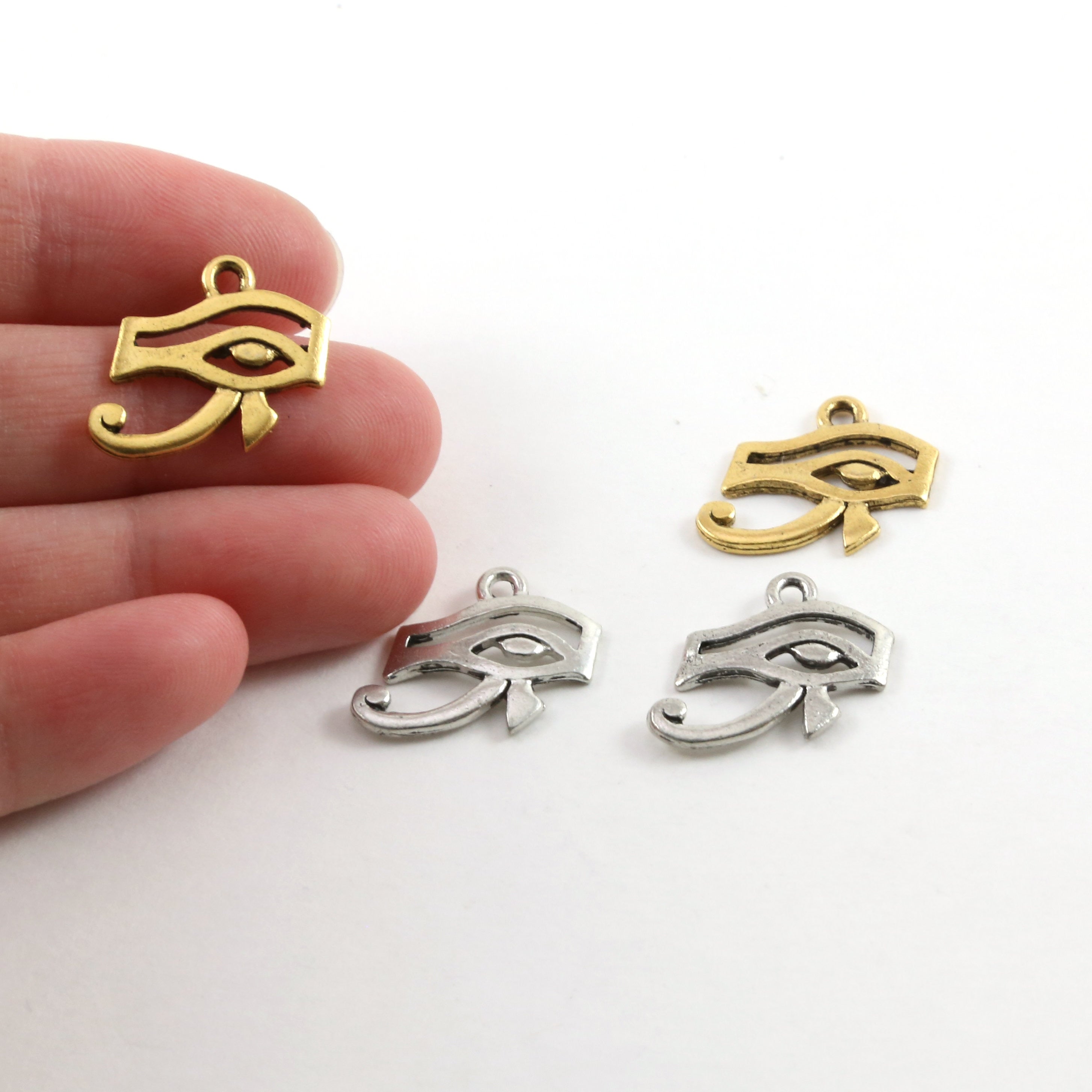 19mmx17mm Pewter Eye of Ra Ancient Egyptian Charm in Antique Silver (2pc)
