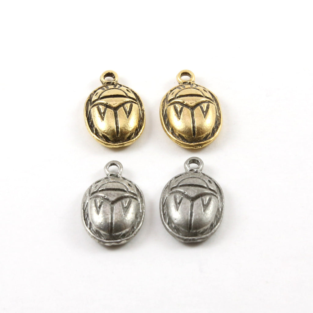 21mmx16mm Pewter Scarab Beetle Ancient Egyptian Charm in Antique Silver (2pc)