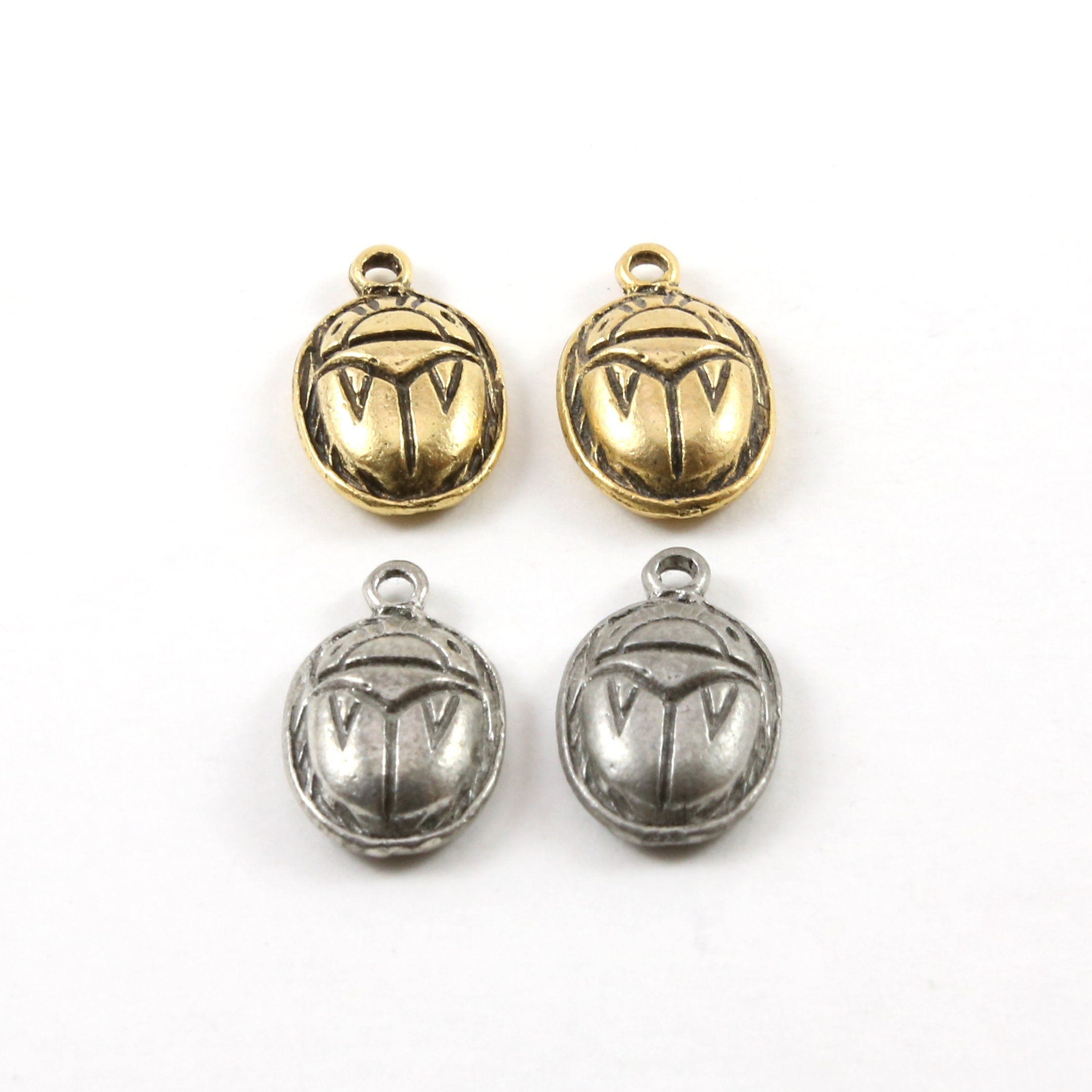 21mmx16mm Pewter Scarab Beetle Ancient Egyptian Charm in Antique Silver (2pc)