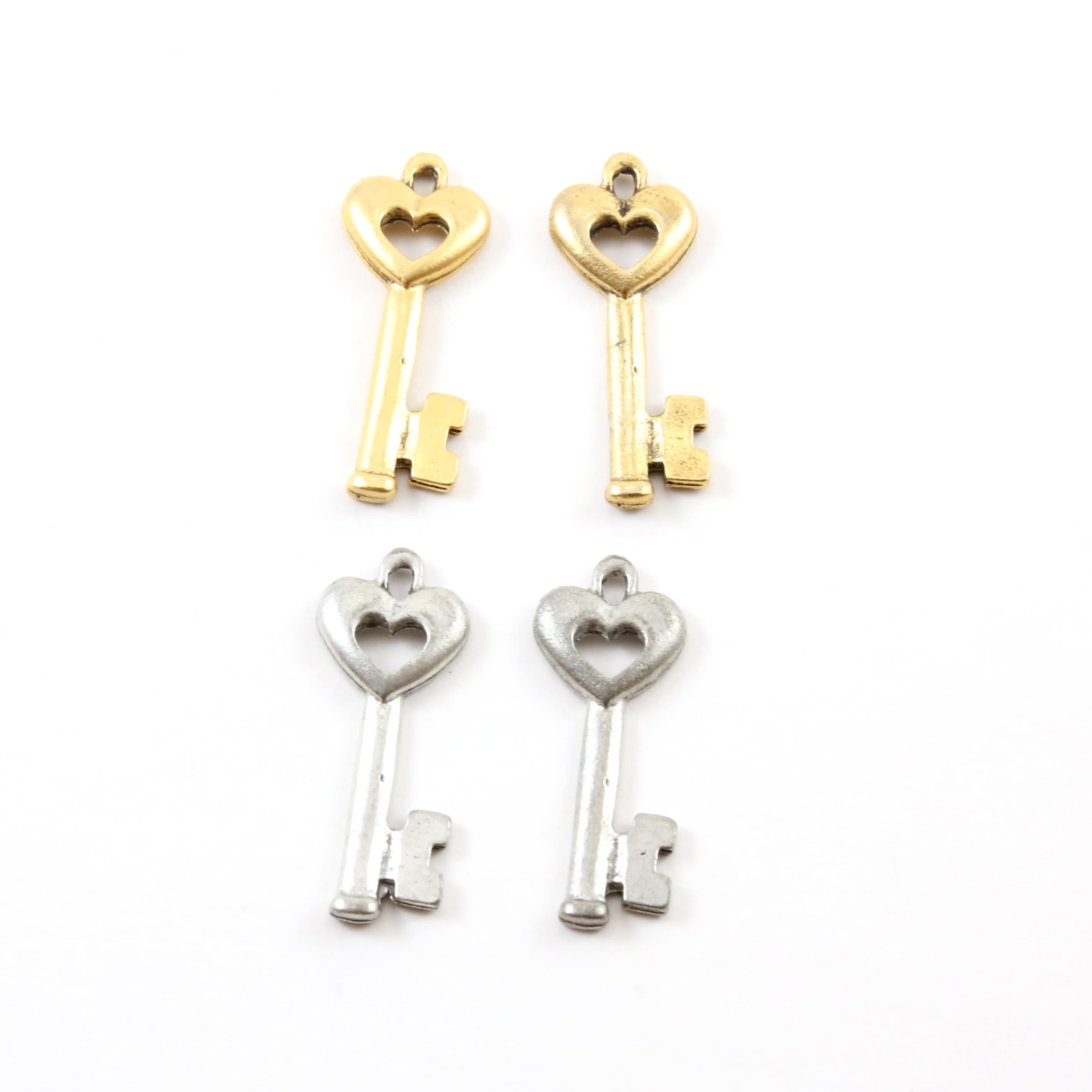 31mmx17mm Pewter Tall Heart Key Charm Best Friend Charm Necklace Pendant (2pc)