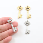 31mmx17mm Pewter Tall Heart Key Charm Best Friend Charm Necklace Pendant (2pc)