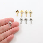 16mmx8mm Pewter Tiny Small Heart Skeleton Key Charm Best Friend Charm (4pc)