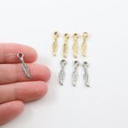19mmx3mm Pewter Tiny Small Dainty Modern Feather Charm Necklace Pendant (4pc)
