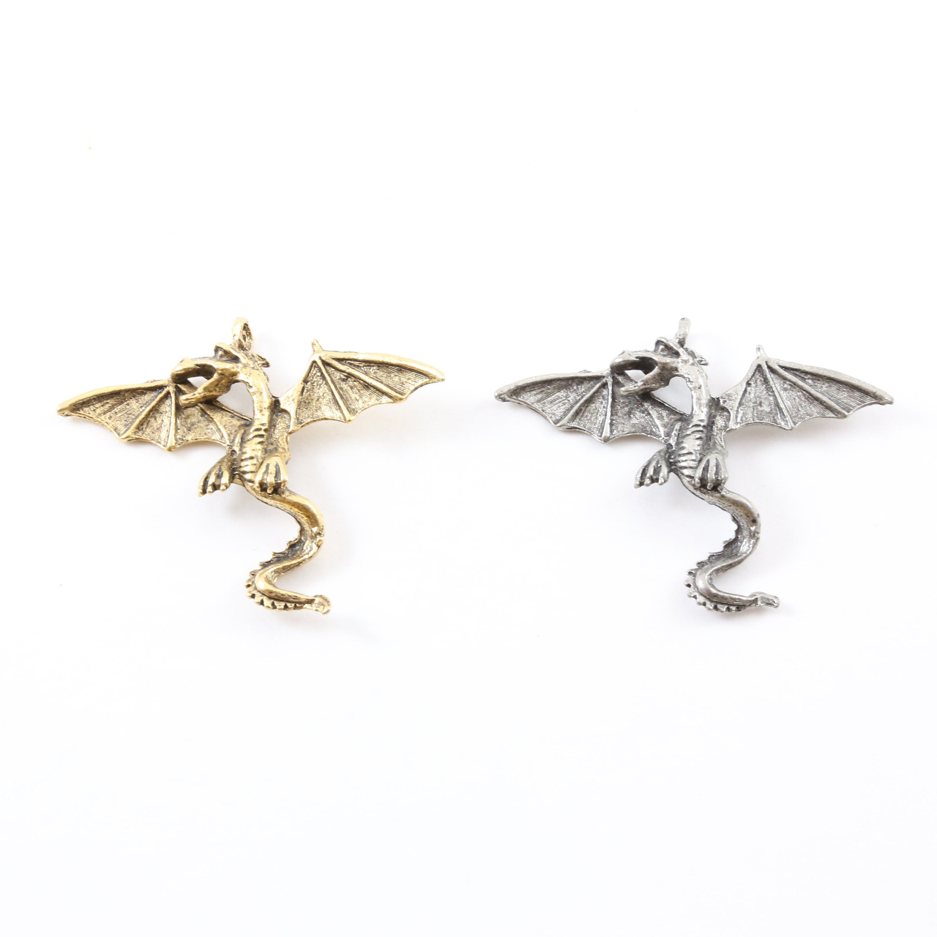 35mmx45mm Pewter Large Flying Detailed Dragon Charm Fantasy Medieval