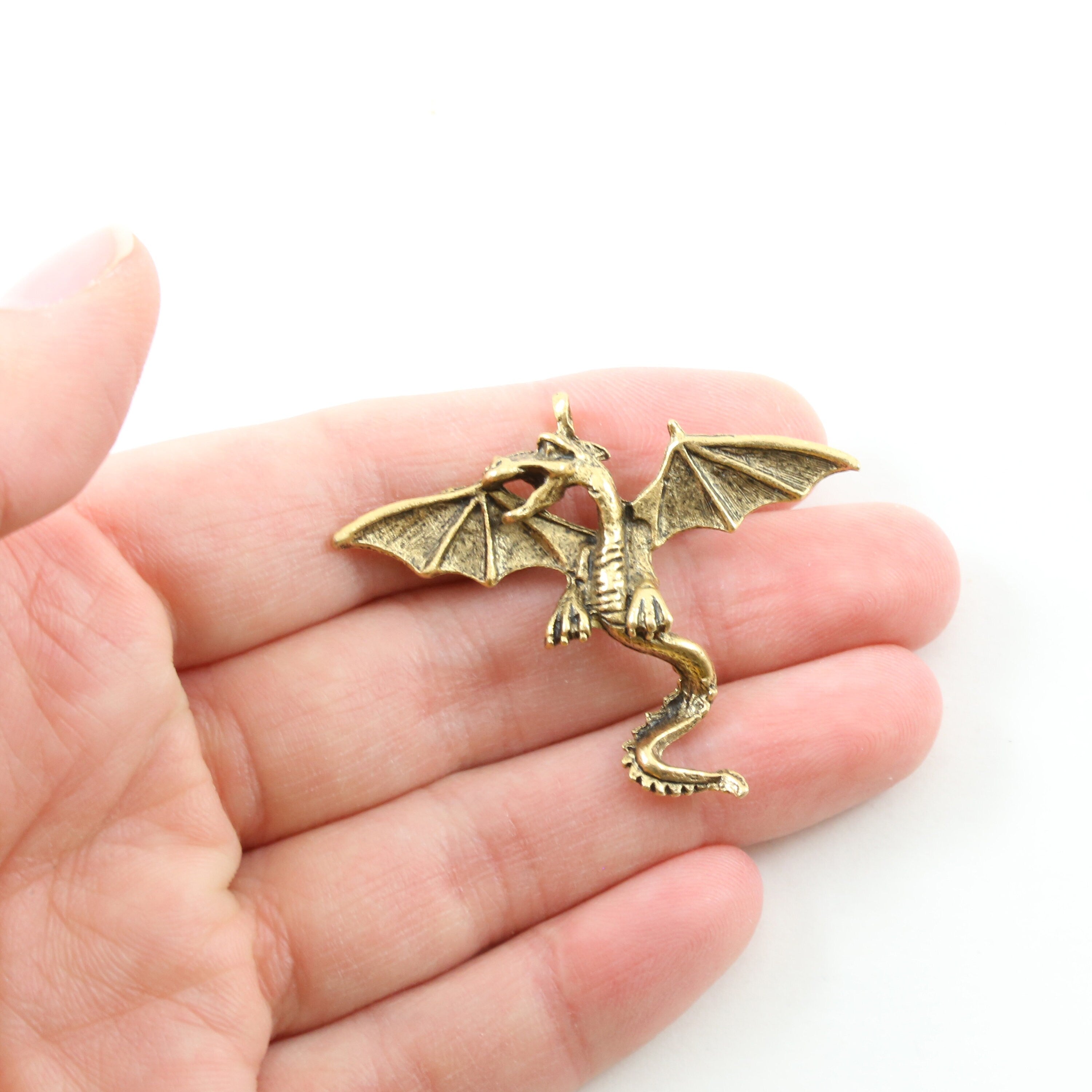 35mmx45mm Pewter Large Flying Detailed Dragon Charm Fantasy Medieval