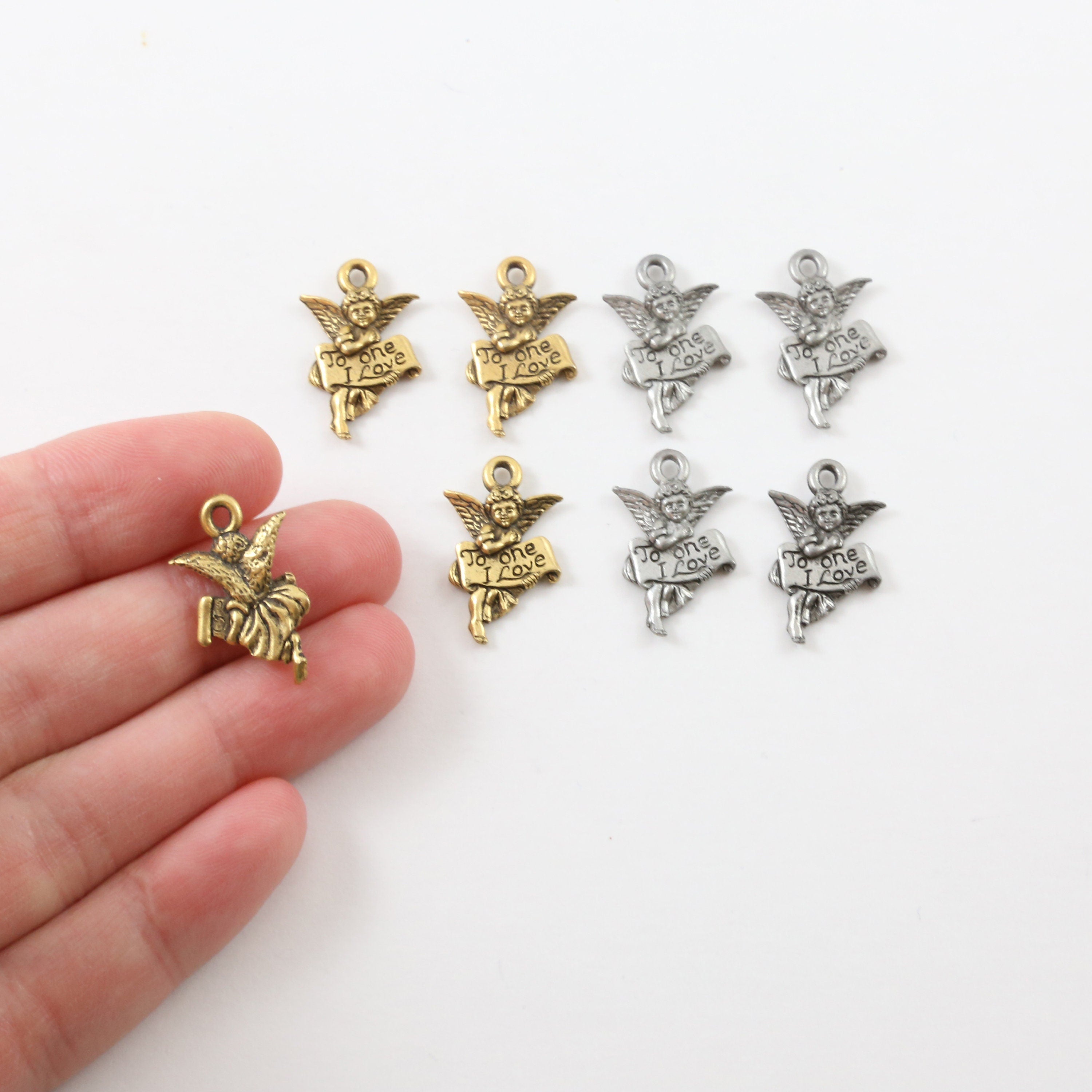 20mmx13mm Pewter Angel to One I Love Fairy Cherub Angelic Charm Mothers (4pc)