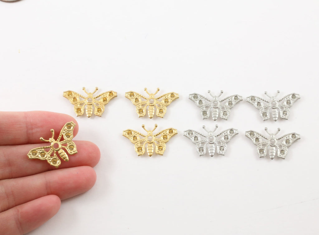 25mmx16mm Pewter Large Base MetalLightweight Flying Butterfly Filigree (4pc)