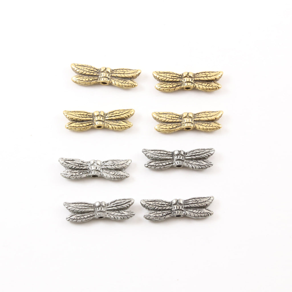 21mmx6mm Pewter Large Flying Dragonfly Bead Wings Fantasy Pendant (4pc)
