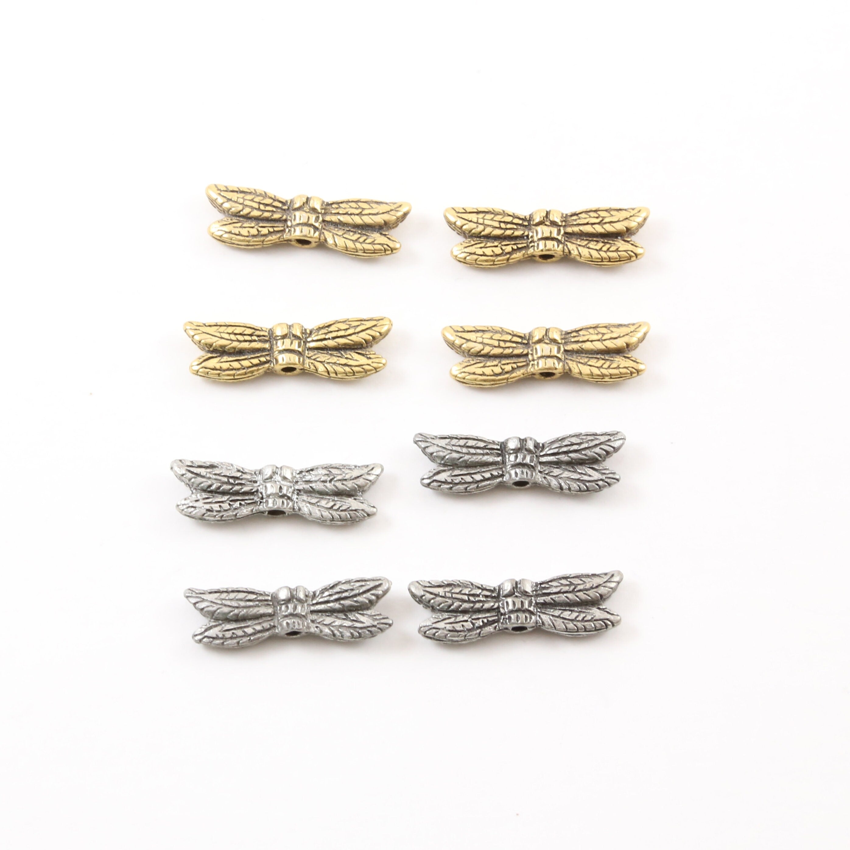 21mmx6mm Pewter Large Flying Dragonfly Bead Wings Fantasy Pendant (4pc)