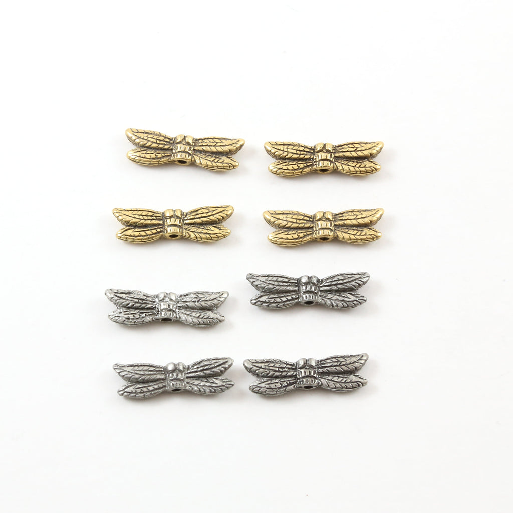 21mmx6mm Pewter Large Flying Dragonfly Bead Wings Fantasy Pendant (4pc)