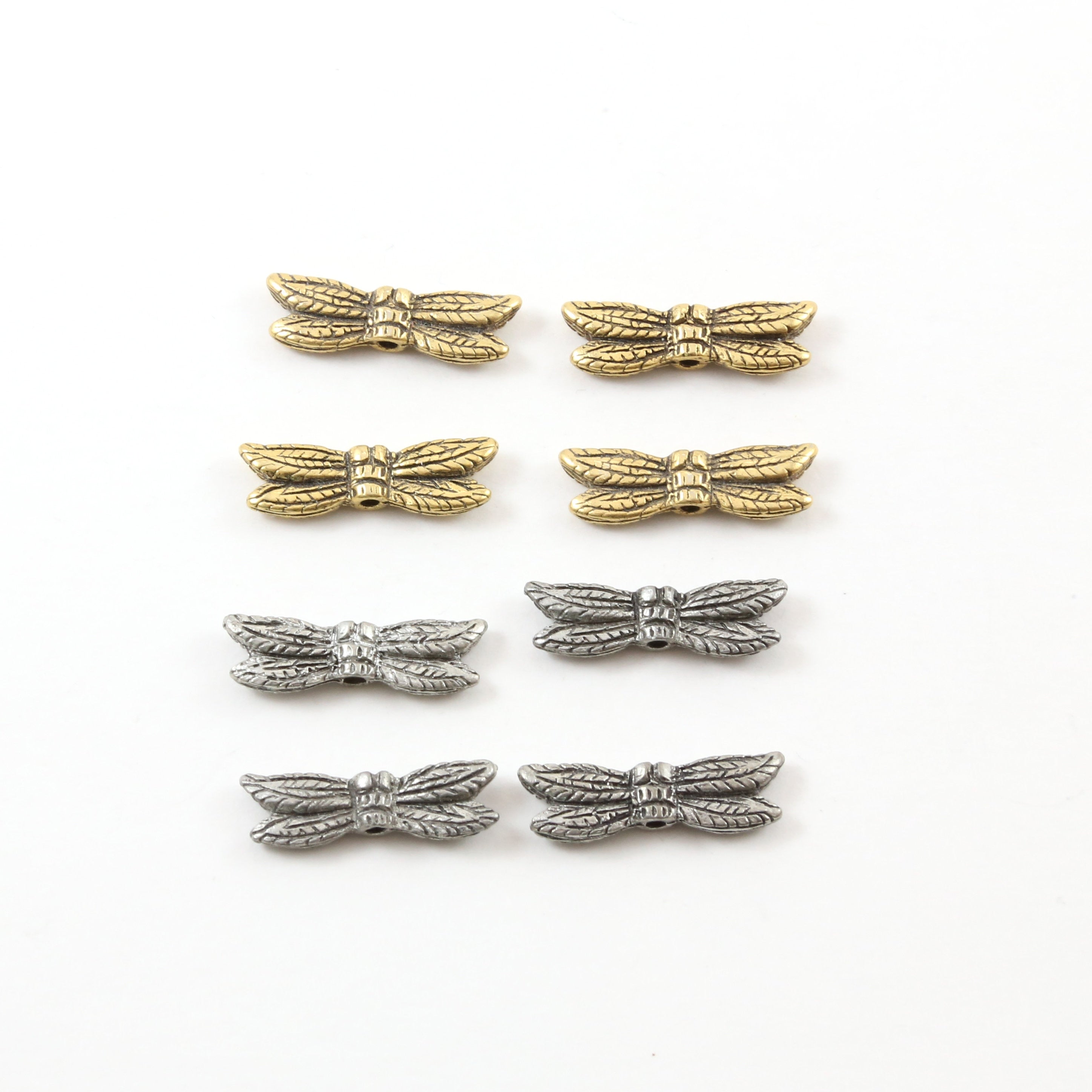 21mmx6mm Pewter Large Flying Dragonfly Bead Wings Fantasy Pendant (4pc)