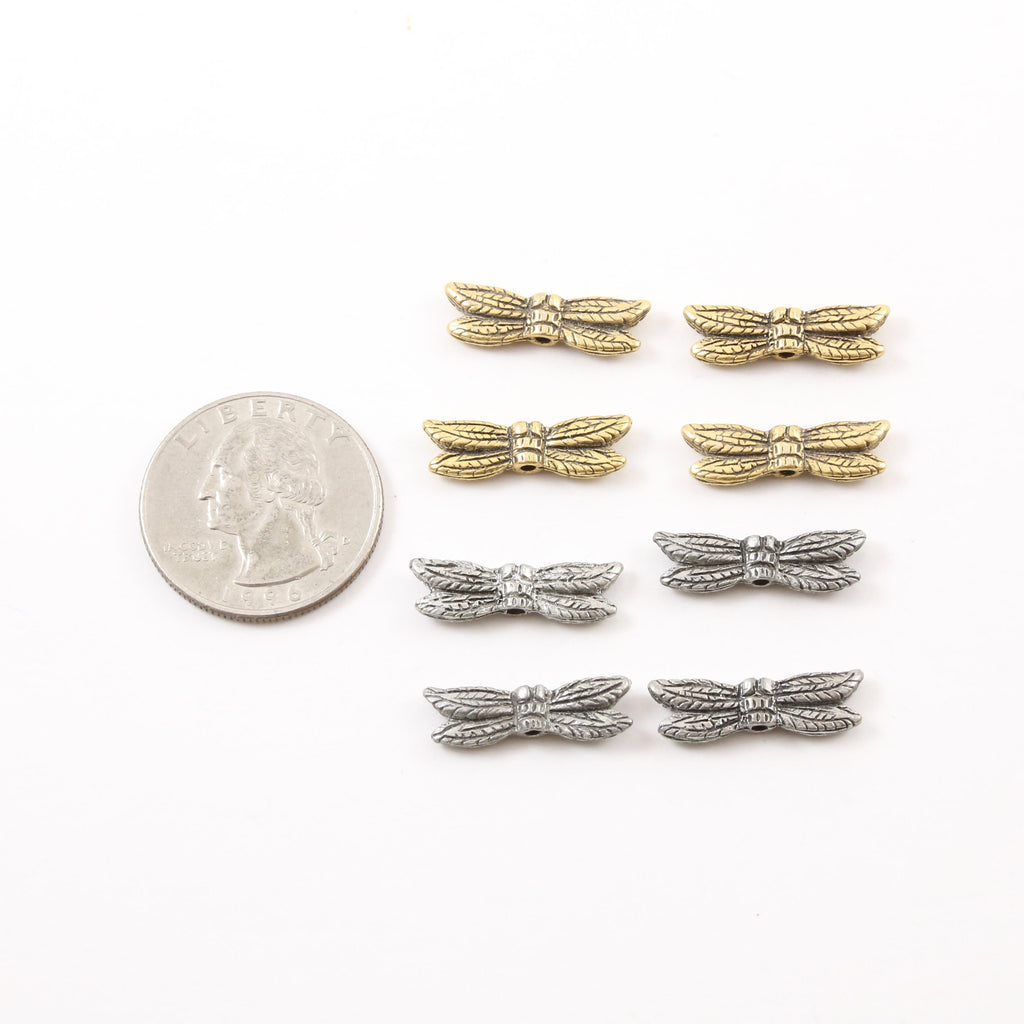 21mmx6mm Pewter Large Flying Dragonfly Bead Wings Fantasy Pendant (4pc)