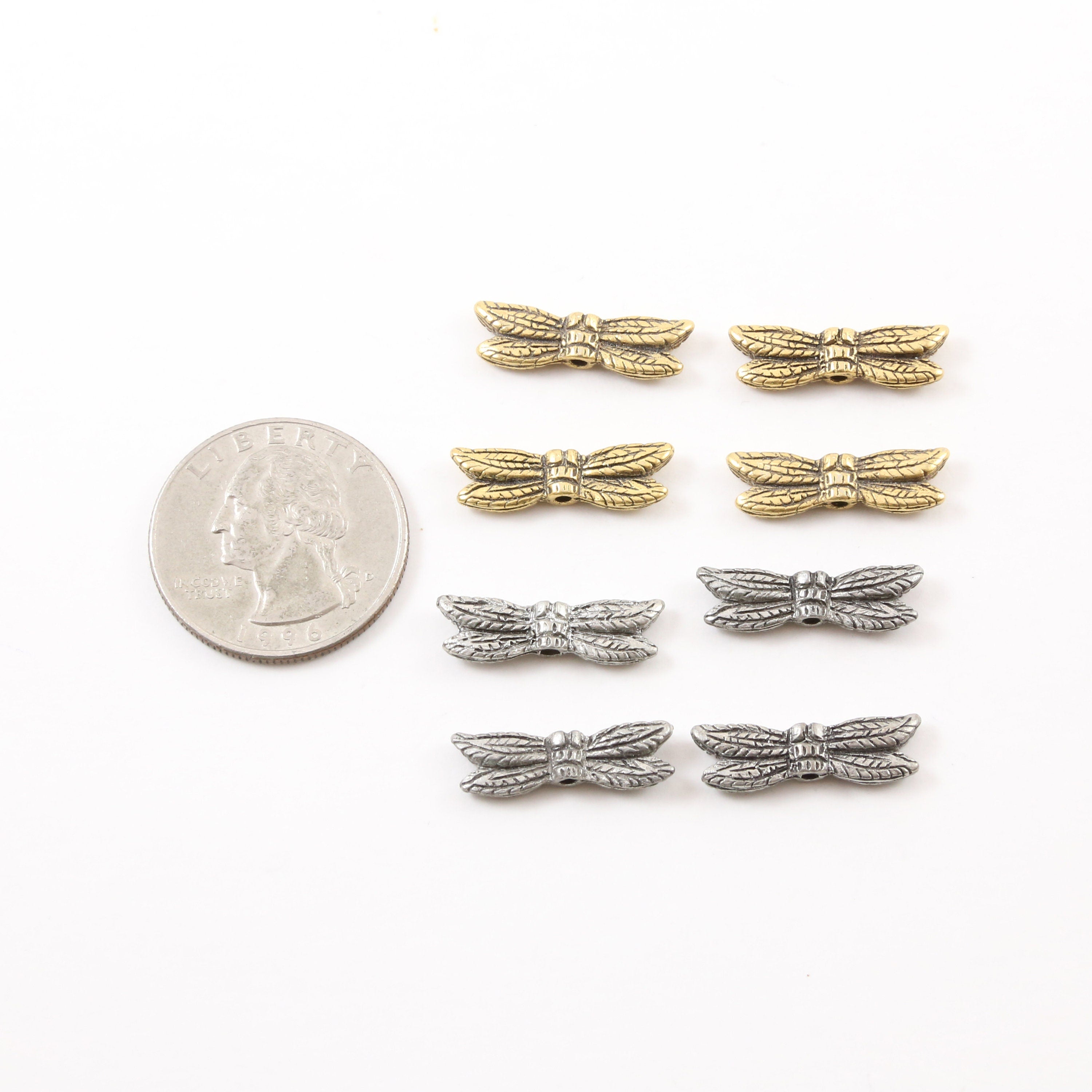 21mmx6mm Pewter Large Flying Dragonfly Bead Wings Fantasy Pendant (4pc)