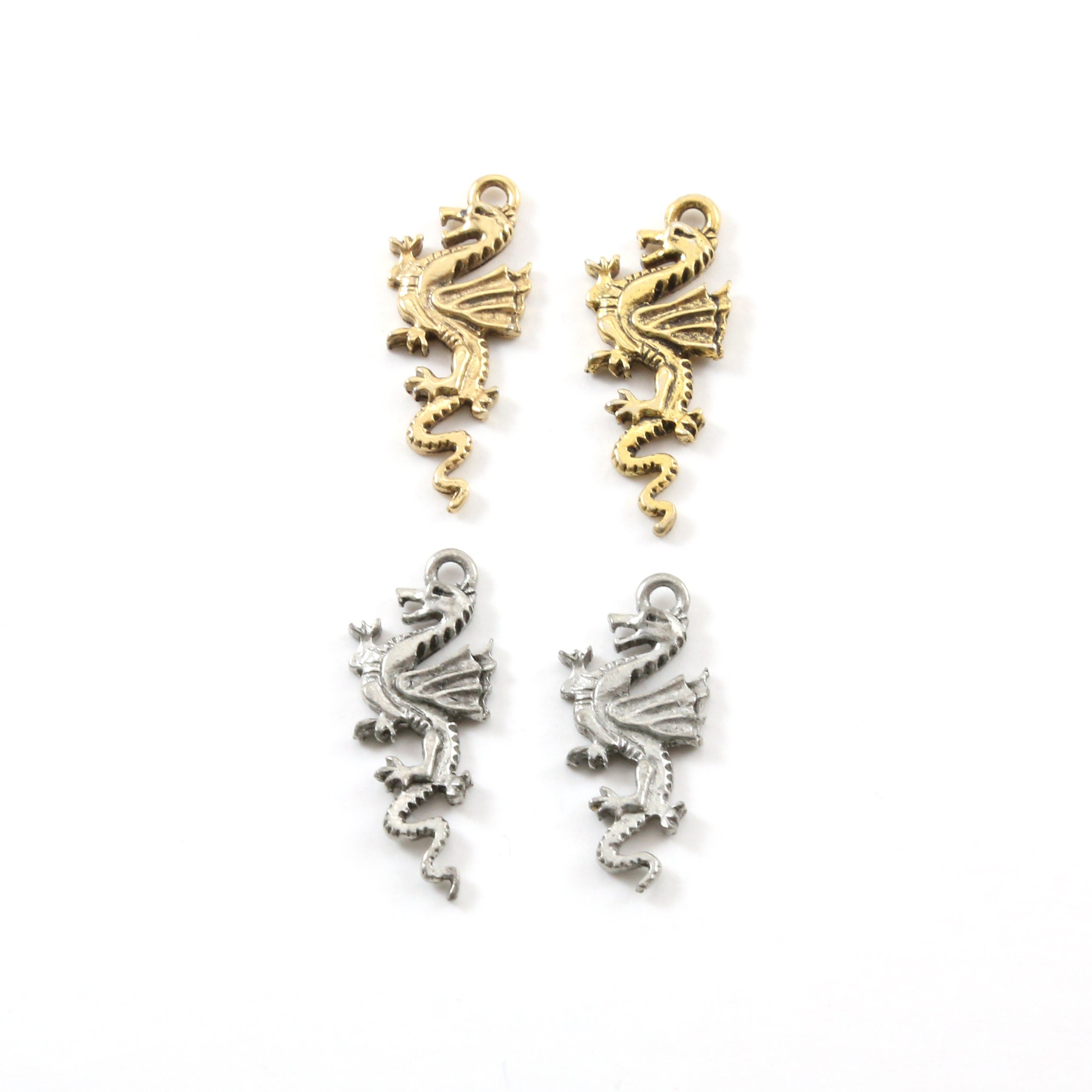 29mmx12mm Pewter Detailed Dragon Charm Fantasy Medieval Magic Mystical (2pc)
