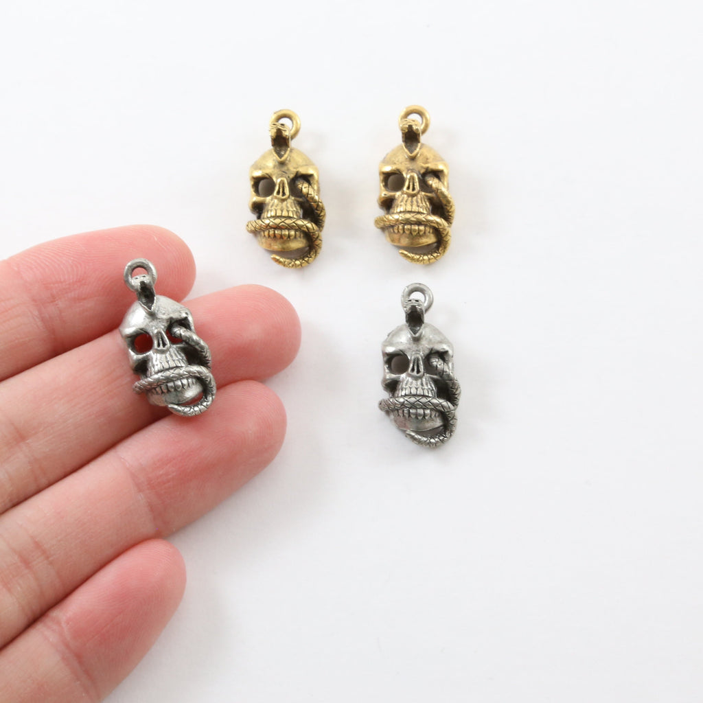 23mmx10mm Pewter Snake Skull Punk Pirate Skull Charm Pendant Halloween (2pc)