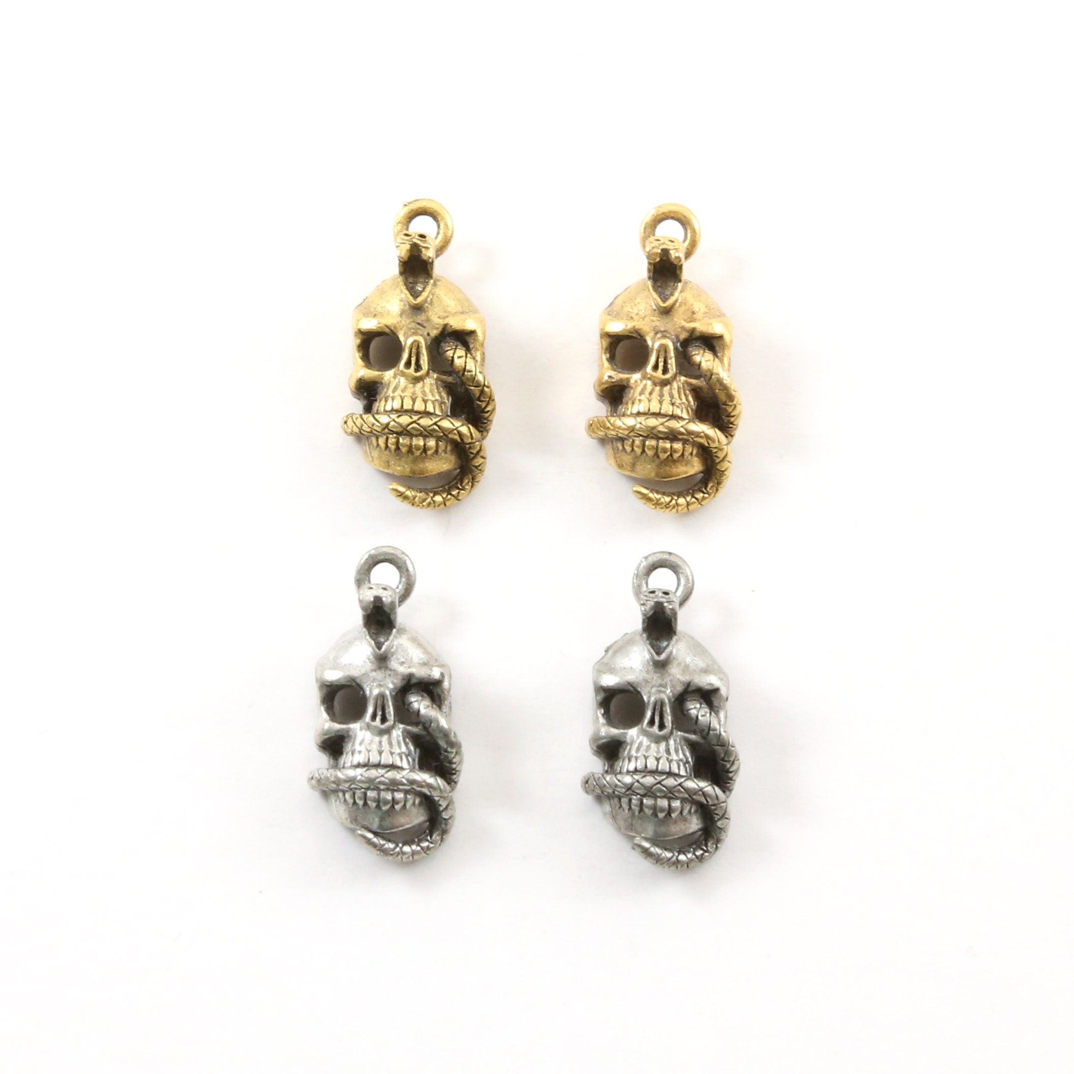 23mmx10mm Pewter Snake Skull Punk Pirate Skull Charm Pendant Halloween (2pc)