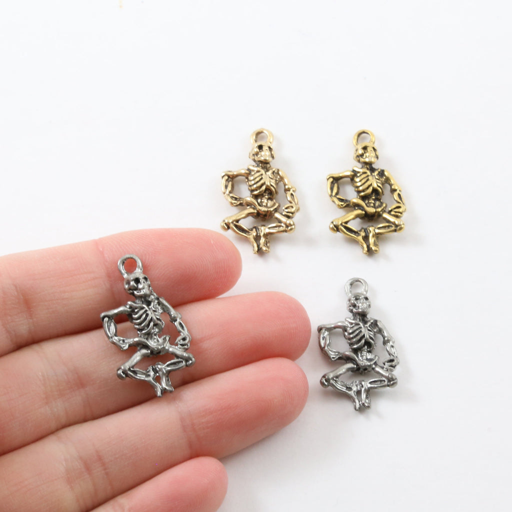 Pewter Dancing Skeleton Charm Pendant Halloween Skeletons Day (2pc)
