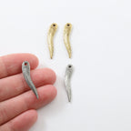 29mmx6mm Pewter Skinny Lined Pointed Minimal Modern Feather Charm (2pc)
