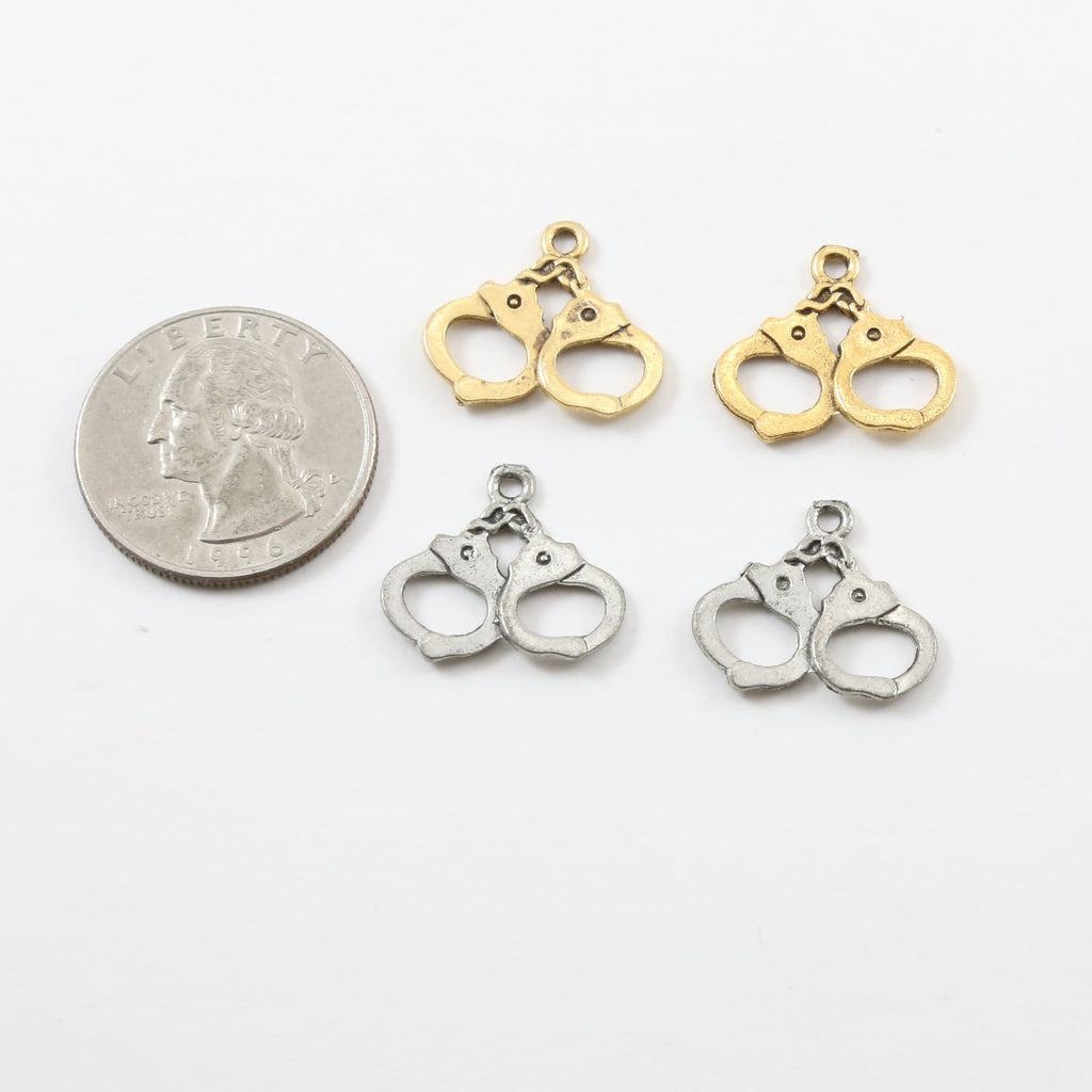 20mmx20mm Pewter Stationary Handcuff Police Charm in Antique Gold (2pc)