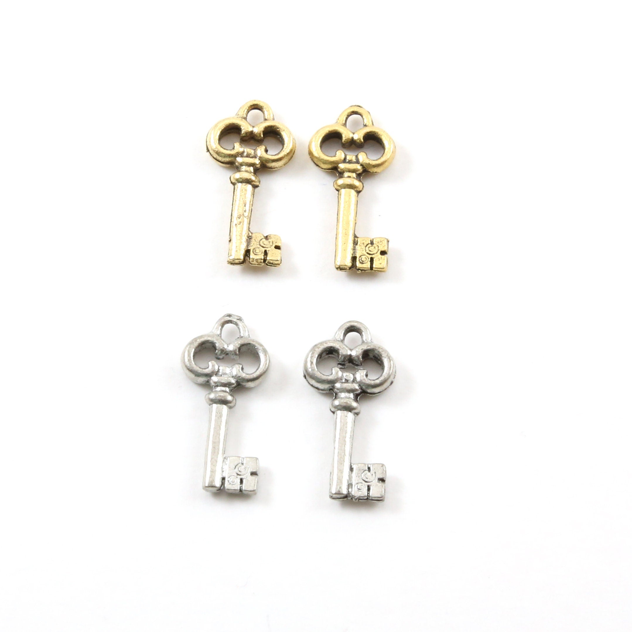 20mmx 10mm Pewter Rounded Skeleton Key Charm Best Friend Charm Necklace (2pc)