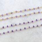 Sterling Silver or Vermeil Dainty Amethyst Purple Gemstone – Sold by the Foot