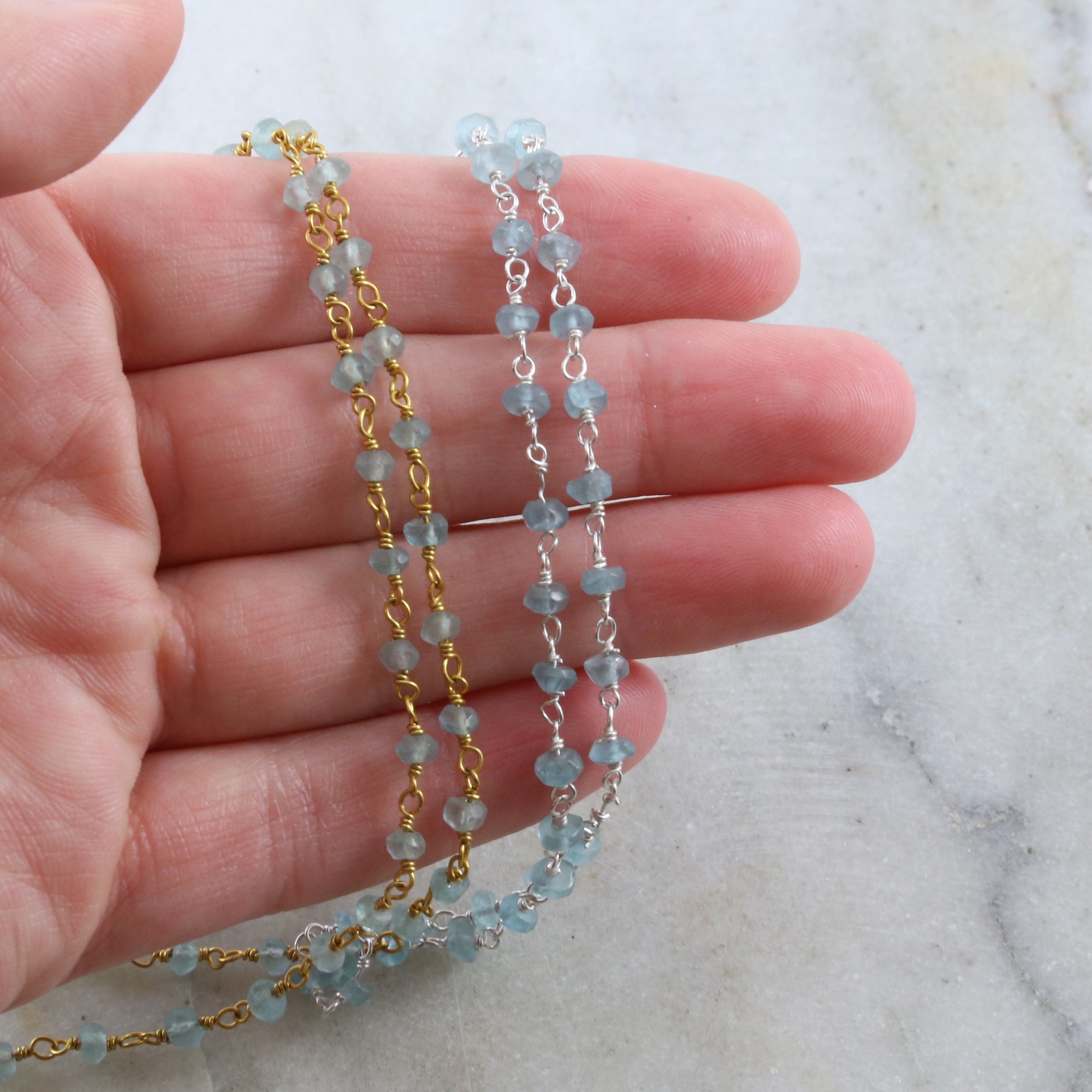Sterling Silver or Vermeil Dainty Apatite Gemstone Blue – Sold by the Foot