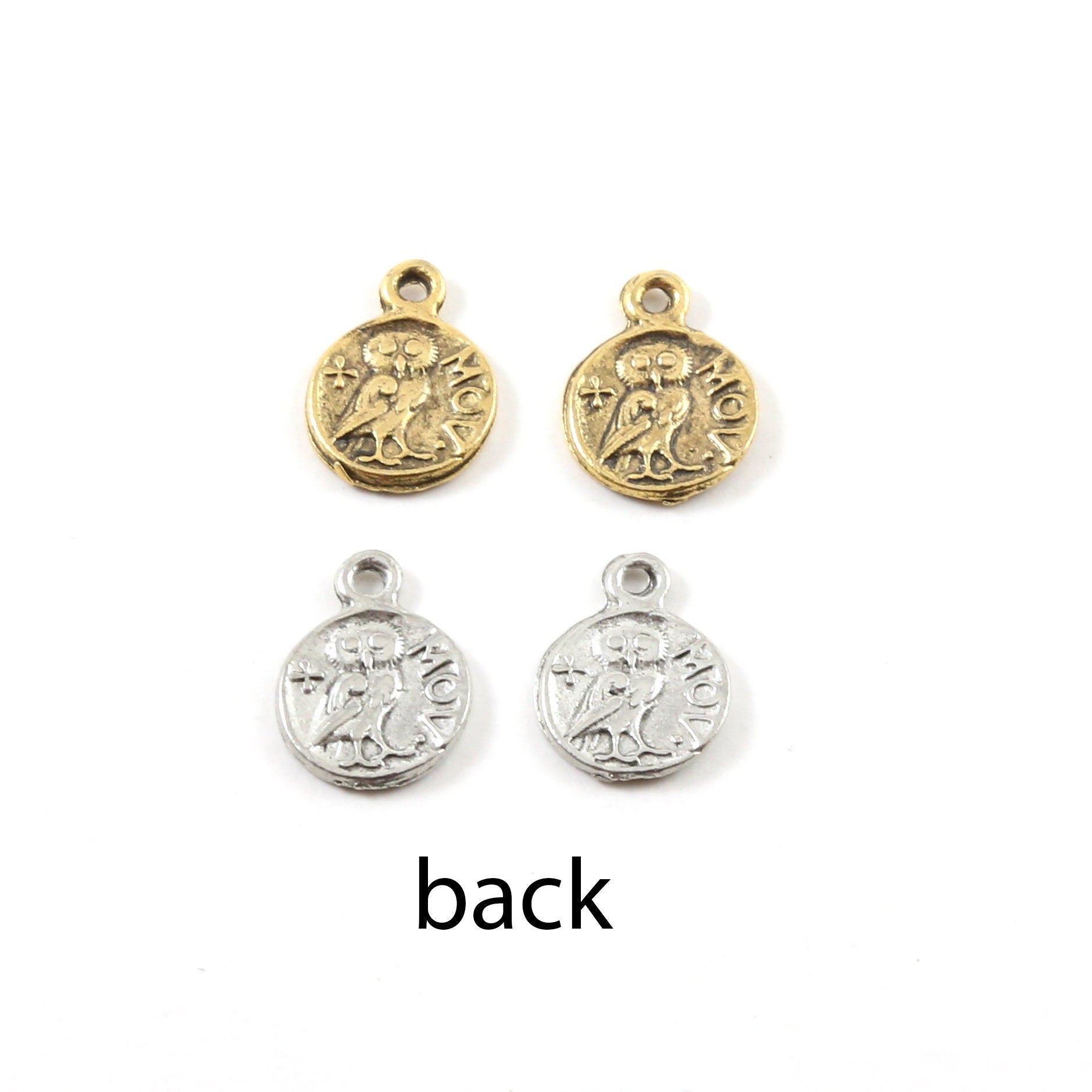 15mmx11mm Pewter Ancient Greek Mythology Athena's Owl Symbol Double (2pc)